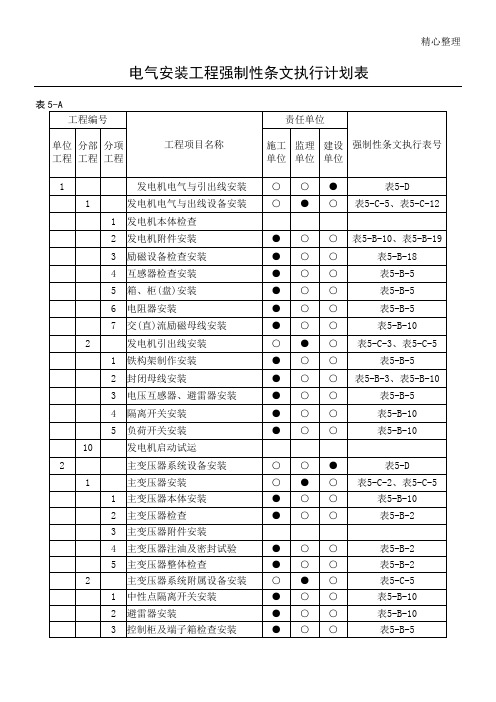 电气安装工程强制性条文执行方法表格模板