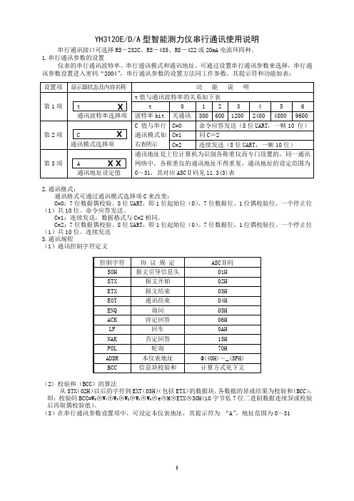 YH3120串行通讯说明(2011新版)标准