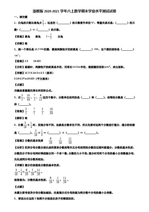 浙教版2020-2021学年六上数学期末学业水平测试试卷含解析