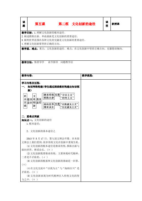 内蒙古翁牛特旗乌丹第一中学高中政治 2.5文化创新第二课时教学案 新人教版必修3