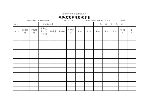 柴油发电机运行记录表