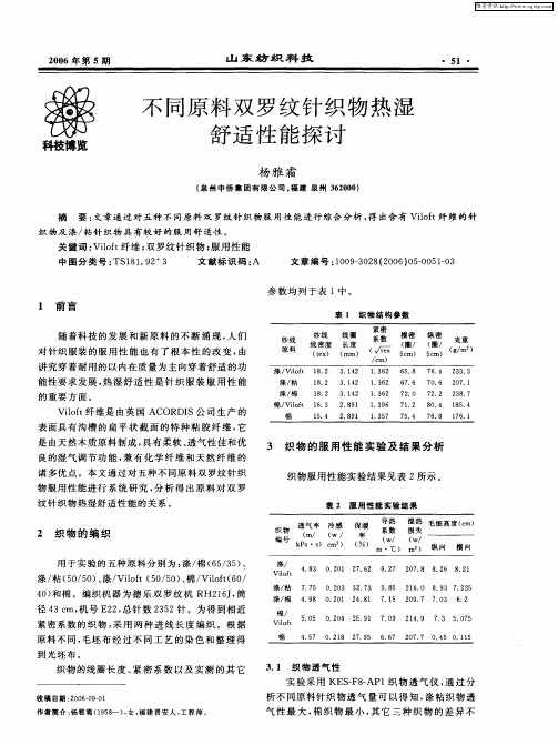 不同原料双罗纹针织物热湿舒适性能探讨