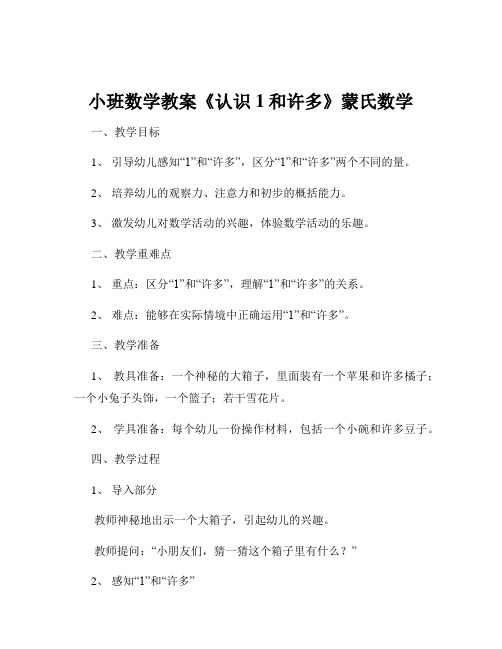 小班数学教案《认识1和许多》蒙氏数学