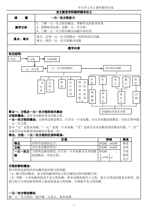 一元一次方程复习__辅导讲义(1对1辅导精品)