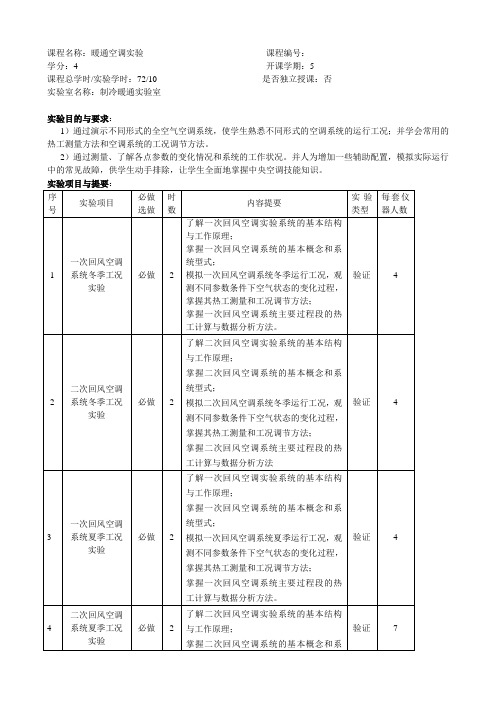 暖通空调实验教学大纲