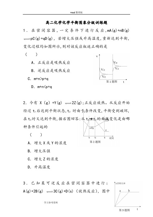 化学人教版高中选修4 化学反应原理高二化学化学平衡图象分级训练题及答案