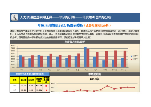 年度培训费用比较分析图表模板(含各月度同比分析)