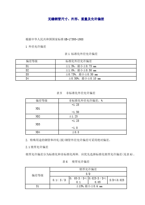 无缝钢管尺寸、外型、重量及允许偏差