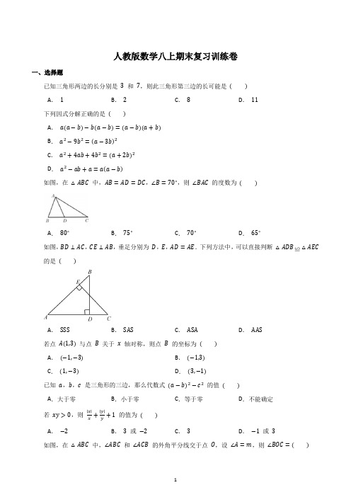 2022-2023学年人教版数学八年级上学期期末复习训练卷