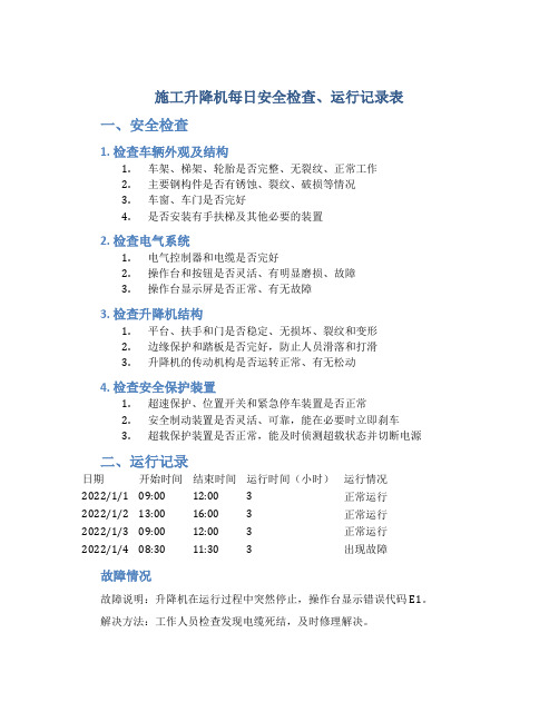 施工升降机每日安全检查、运行记录表1