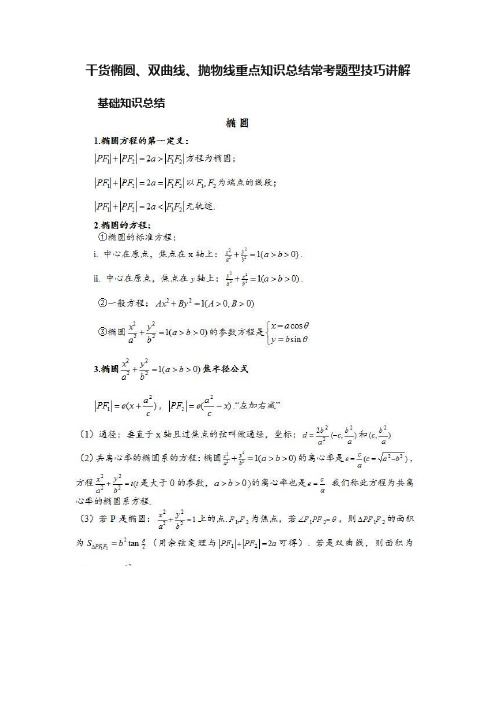 干货椭圆、双曲线、抛物线重点知识总结常考题型技巧讲解