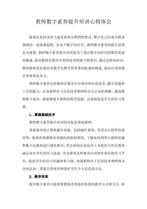 教师数字素养提升培训心得体会