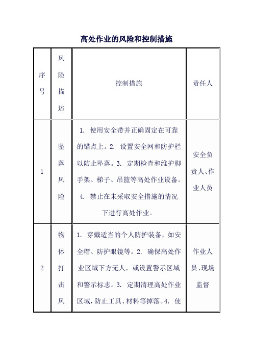 高处作业的风险和控制措施