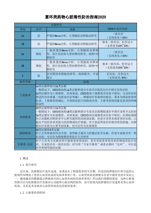 蒽环类药物心脏毒性防治指南2020