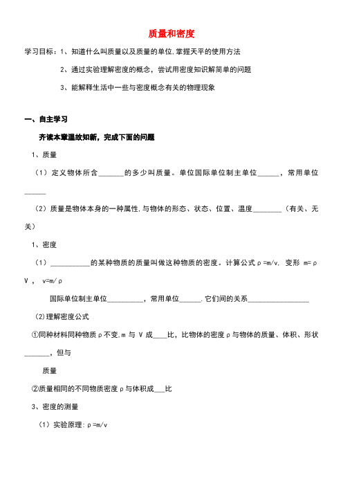 广东省河源市江东新区中考物理6.质量和密度复习导学案(无答案)