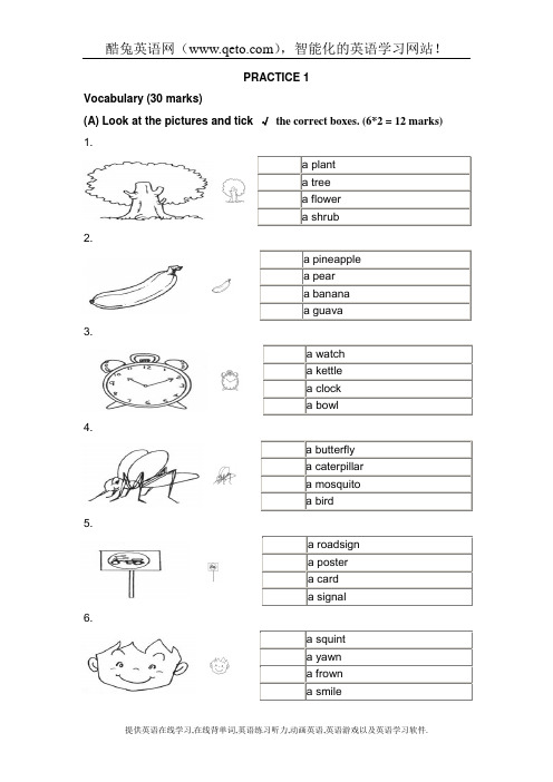 新加坡小学英语一年级试卷PRACTICE 1