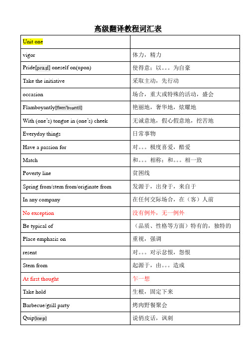 高级翻译教程词汇表