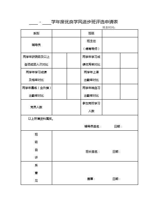 -学年度优良学风进步班评选申请表