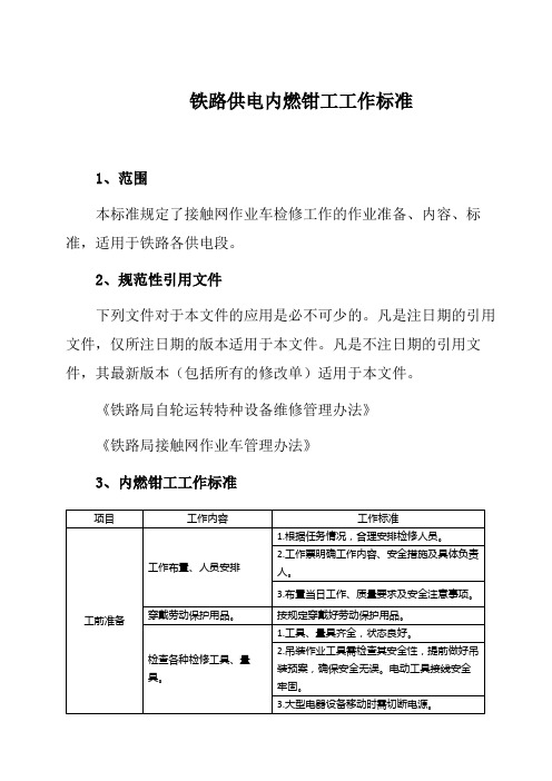 铁路供电内燃钳工工作标准