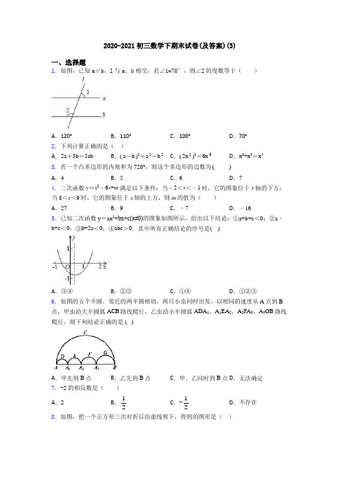 2020-2021初三数学下期末试卷(及答案)(3)