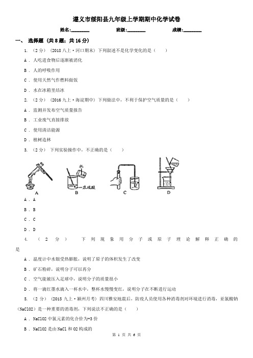 遵义市绥阳县九年级上学期期中化学试卷