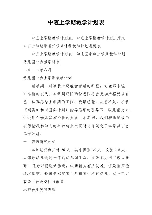 中班上学期教学计划表