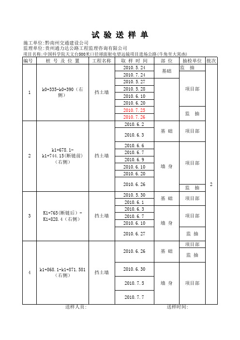 试验送样单
