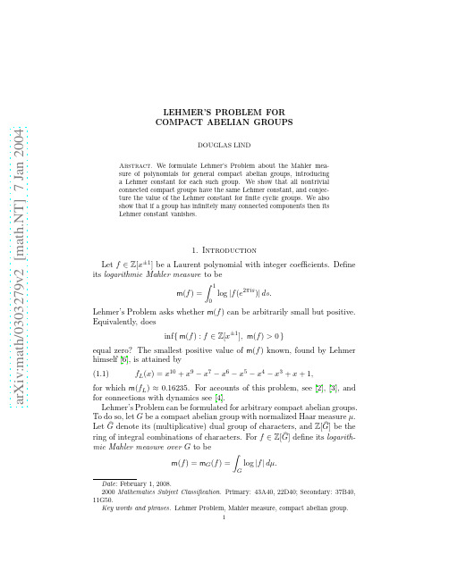 Lehmer's Problem for compact abelian groups