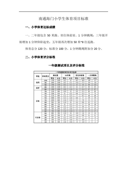 南通海门小学生体育项目标准