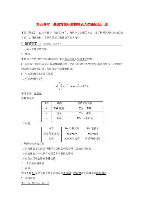 高中生物 第四章 遗传的分子基础 第三节 基因控制蛋白质的合成(第3课时)基因对性状的控制及人类基因