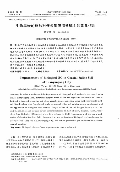 生物黑炭的施加对连云港滨海盐碱土的改良作用
