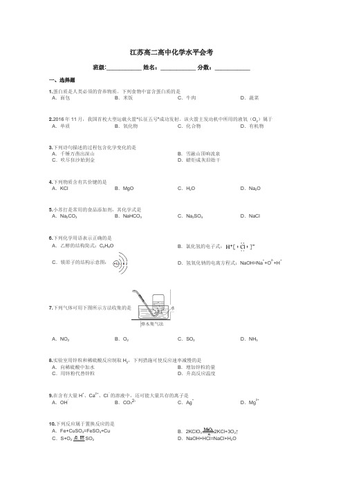 江苏高二高中化学水平会考带答案解析
