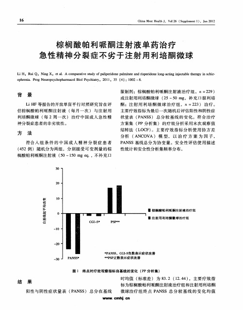 棕榈酸帕利哌酮注射液单药治疗急性精神分裂症不劣于注射用利培酮微球