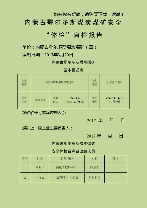 煤炭有限责任公司煤矿安全体检自检报告(doc 78页)