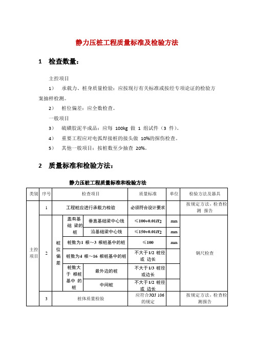 静力压桩工程质量标准及检验方法-