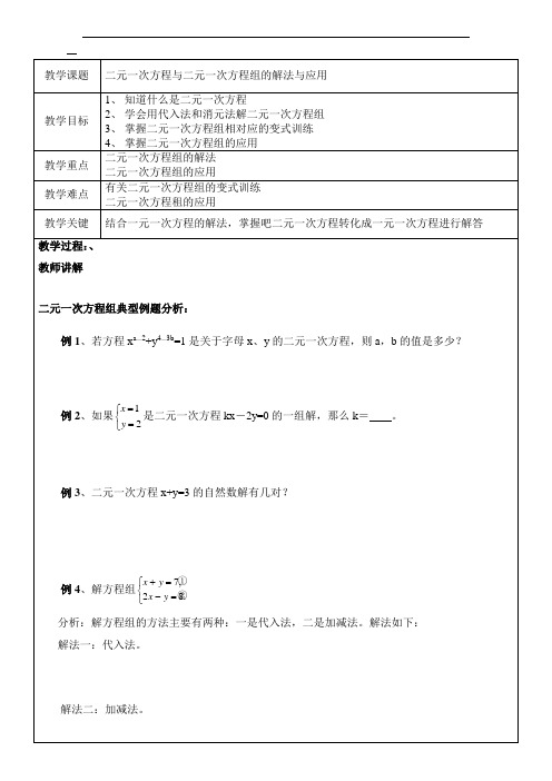 小学六年级二元一次方程组期末常考题型