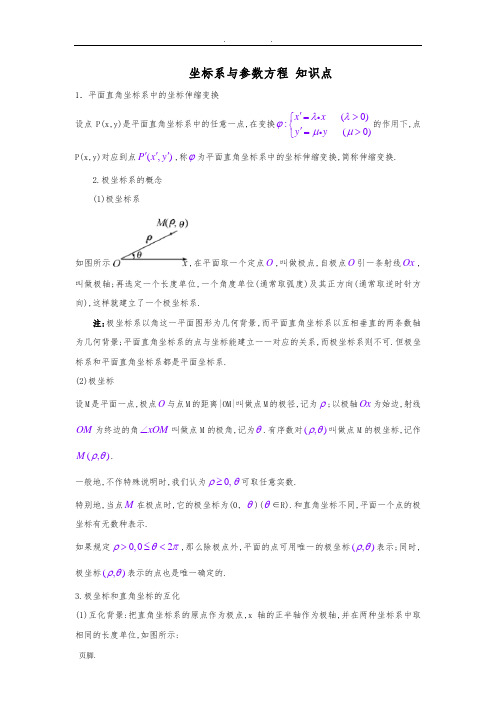 选修4-4坐标系与参数方程知识点总结及同步练习(附答案)---副本