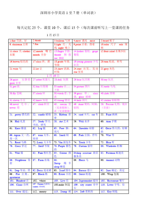 深圳小学英语单词表(英文1-7册)