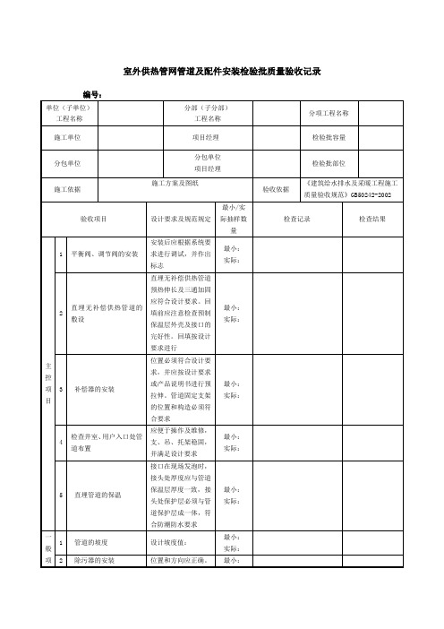 室外供热管网管道及配件安装检验批质量验收记录