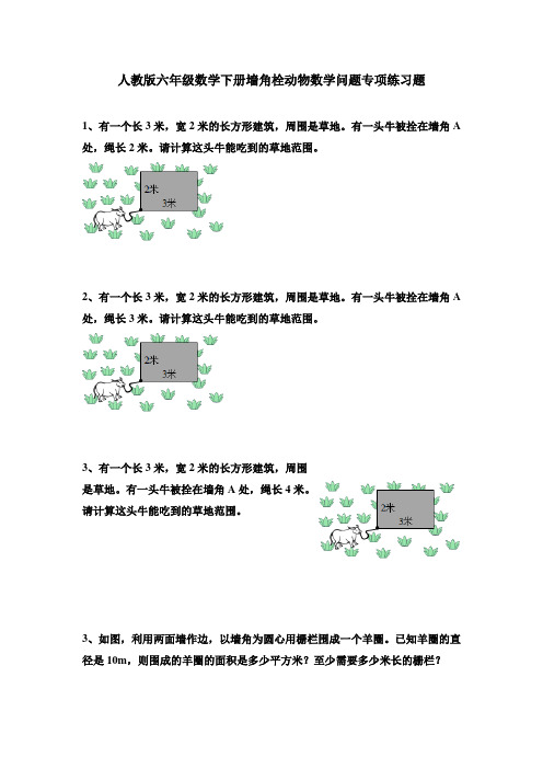 人教版六年级数学下册墙角栓动物数学问题专项练习题