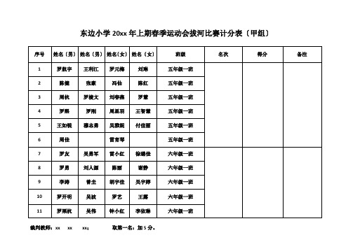 东边小学20xx年上期春季运动会拔河比赛计分表