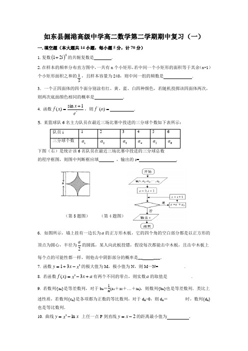江苏省如东县掘港高级中学2012-2013学年高二下学期期中复习(一)数学试题