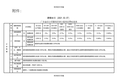 广东省会计师事务所审计服务收费标准表之欧阳家百创编