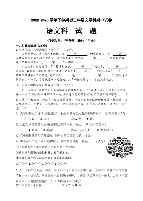 福建省泉州市某校2022-2023学年九年级下学期期中考试语文试题