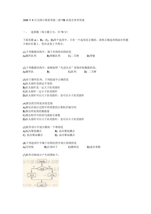 2009年全国计算机等级二级VB试卷(含参考答案)