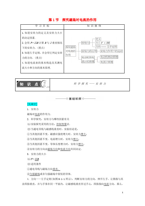 高中物理 第6章 磁场对电流和运动电荷的作用 第1节 探究磁场对电流的作用学案 鲁科版选修31