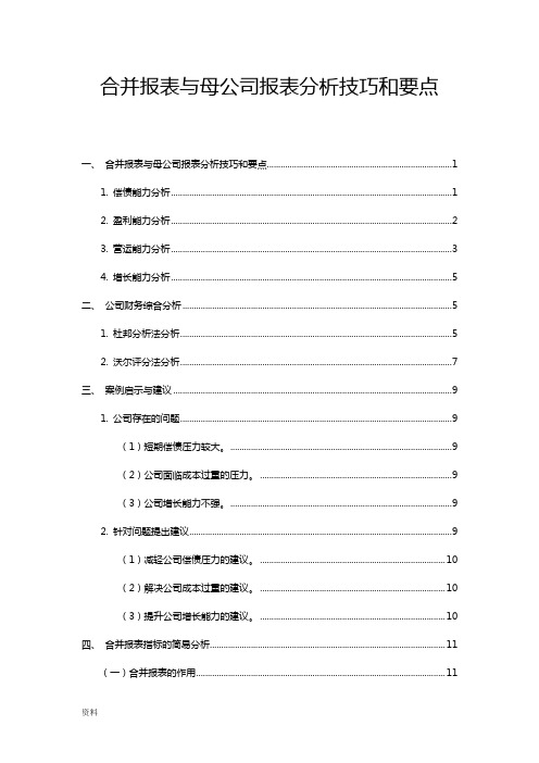 合并报表母公司报表分析重点方法