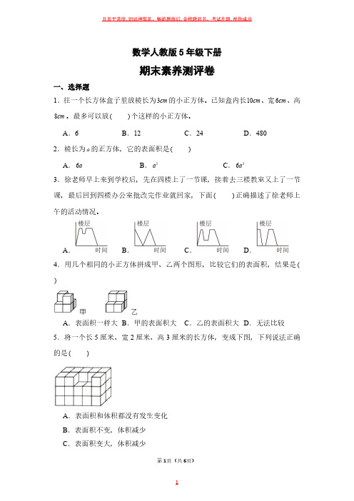 数学人教版五年级下册期末素养测评卷 试卷及答案