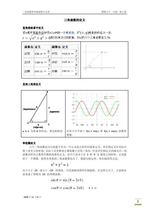 双曲函数和三角函数