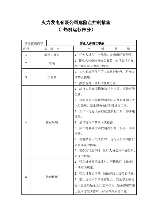 危险点控制措施(热机运行部分)